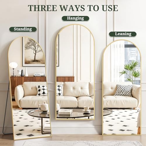 Mirror Full Length 64"x21", Arched Full Body Floor Mirrors with Stand - Image 6