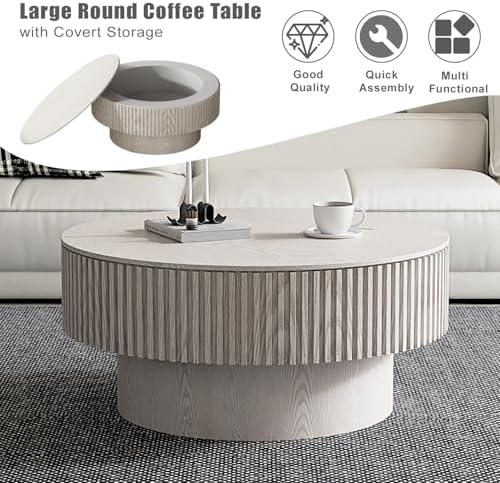 Round Coffee Table with Storage, Modern Wooden Coffee Table - Image 6