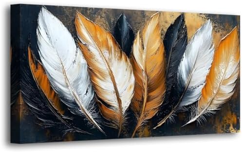 Abstraction Pictures Canvas Wall Art for Living room Office Bedroom Wall Decor,Feather Wall Art Print Paintings Modern Autumn White Yellow Feather Artwork Waterproof Ready to Hang-20x40inch by HaichuangDecorArt