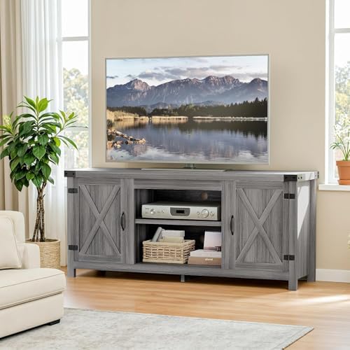 YESHOMY Modern Farmhouse TV Stand with BarnDoor for 65" TV,Gray Wash&Rustic - Image 6
