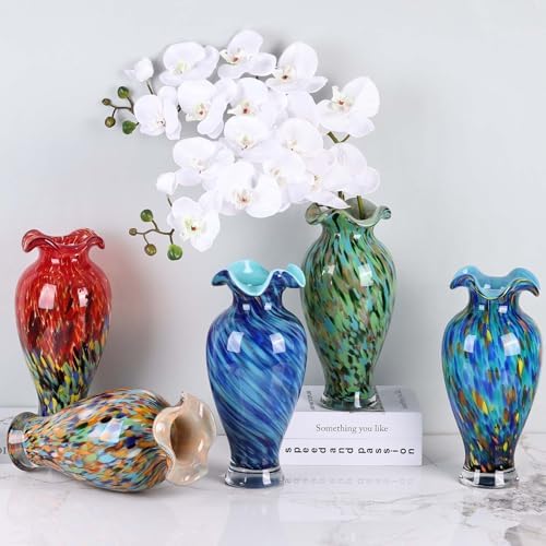 12.2H Murano Hand Blown Glass Vase, Ruffled Scalloped Rim Wide Mouth Colorful Decorative Flower Vase, Large Glass Centerpiece for Living Room, Bathroom, Office,Bookshelf, Entryway,Mantel Decor(Orange) - Image 6