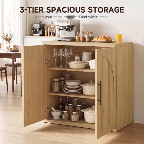 Jocoevol 31.5" Fluted Oak Buffet Cabinet Sideboard with Storage, Small Sideboard Cabinet with 2 Doors, Wood Mid Century Modern Sideboard for Kitchen and Living Room (31.5" W*31.5" H*15.8" D) - Image 6