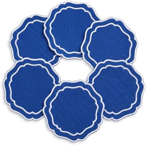 Linen Drink Coasters, Set of 6, 4.5 inch, Royal Blue by EmbroideryLinenVN