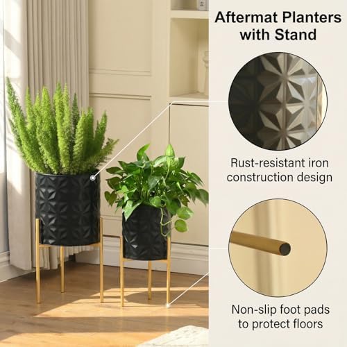 Modern Planter Pots, Set of 2 Black Planters with Stand, Decorative Planters, Metal Pots with Drainage Holes for Living Room, Office, Garden - Image 4