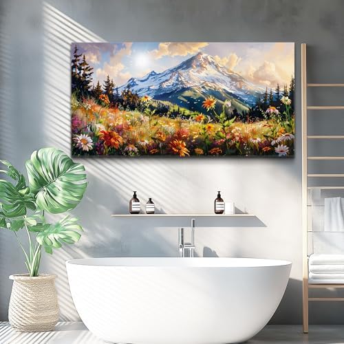 FUHAIHUA Canvas Wall Art For Living Room Large Framed Wall Decor For Office Modern Bedroom Decorations Mountain Flower Landscape Pictures Farmhouse Paintings Artwork Aesthetic Home Decor 30x60 In - Image 6