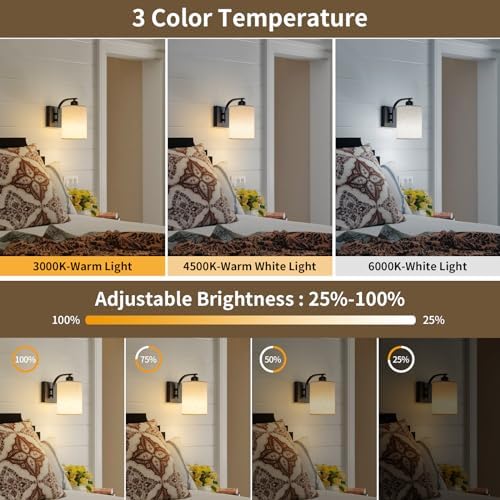 Powfloven Black Rechargeable Wall Sconces Set of 2 with Remote, Wireless Dimmable Battery Operated LED Wall Lights, Cordless Wall Lighting Lamp Fixture for Bedroom Living Room - Image 3