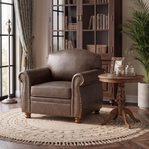 Vintage Oversized Faux Leather Chair for Living Room, 41.3", Dark Brown - Image 5