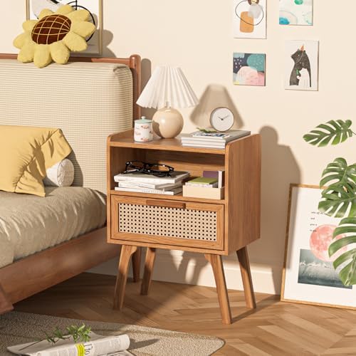 Lerliuo Rattan Nightstands Set of 2, Side Table with Drawer - Image 2