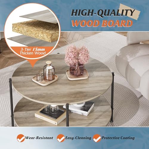 WLIVE Round Coffee Table for Living Room, 32.6" Center Table Storage Grey - Image 5