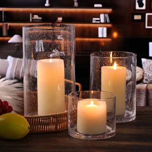 Large Hurricane Candle Holder Set of 3 Clear Candle Holders for Pillar Candles, Seeded Bubbles Glass Candle Holder for Table Centerpiece, Glass Cylinder Vases for Home, Patio and Wedding 10" 7" 4" H - Image 4
