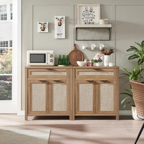 HOKYHOKY 60" Rattan Sideboard Buffet Cabinet, Boho Storage Cabinet, 2PCS - Image 2