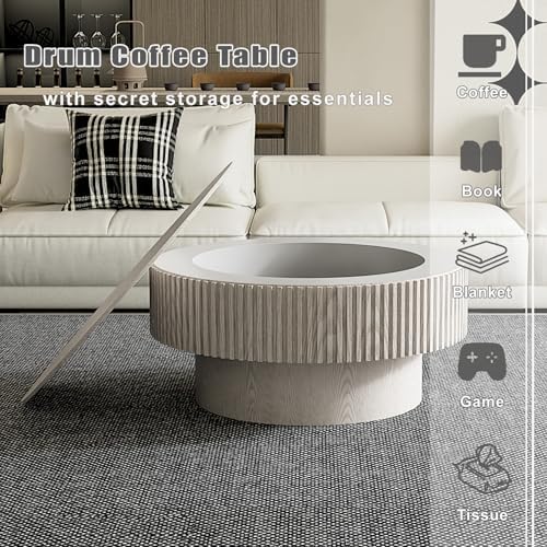 Round Coffee Table with Storage, Modern Wooden Coffee Table - Image 5