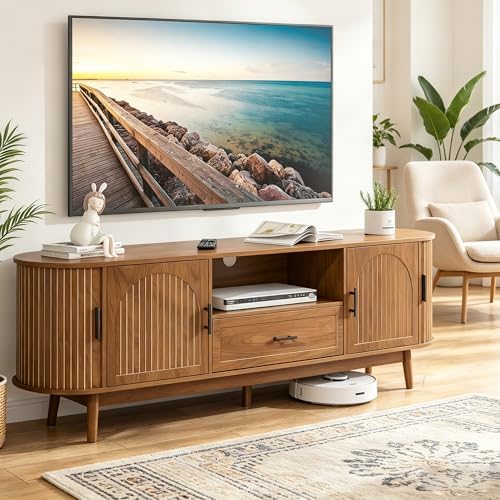 70" Fluted TV Stand for Tvs up to 80" Entertainment Center with Storage by Mxtxmy