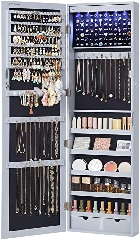 SONGMICS 6 LEDs Mirror Jewelry Cabinet, 47.2-Inch Tall, Lockable by SONGMICSbySONGMICSHOME
