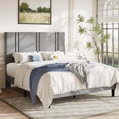 Allewie Queen Platform Bed Frame with Velvet Upholstered Headboard - Image 3