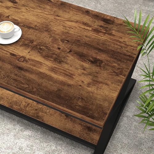 HSH 39" Rectangle Coffee Table with Storage for Living Room, Rustic Brown - Image 5