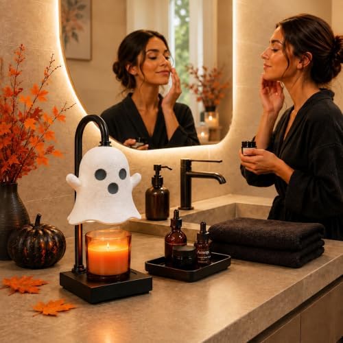 Ghost Candle Warmer Lamp with Timer, Dimmable Cute White Halloween Decor - Image 4
