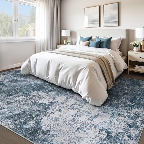 pmtsns Area Rugs 8x10 for Living Room: Washable Rug Modern Abstract Neutral Soft Non-Slip Low-Pile Indoor Large Carpet for Bedroom Dining Room Playroom Home Office (Blue Grey, 8'x10') - Image 2
