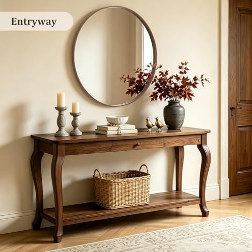 WallBeyond Round Wood Mirror, 40" Round Modern Decoration Large Circle Wall Mirror for Bathroom Living Room Bedroom Entryway, Walnut - Image 3