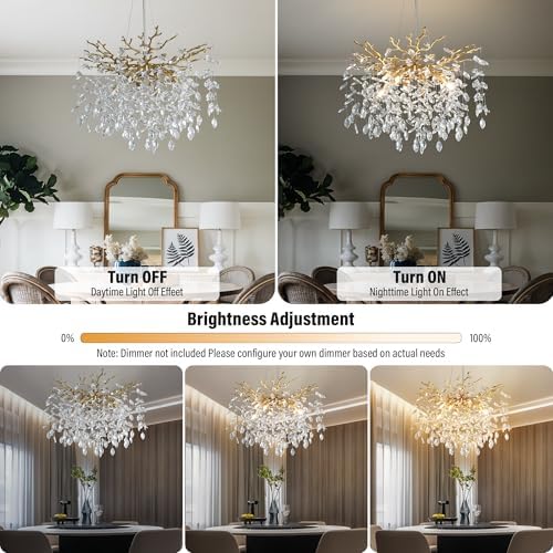 23.6" Modern Gold Tree Branch Chandelier, 8-Light Crystal Chandelier, Luxury Round K9 Crystal Raindrop Chandeliers Pendant Light Fixture for Dining Room Entryway Foyer Bedroom Kitchen Living Room - Image 5