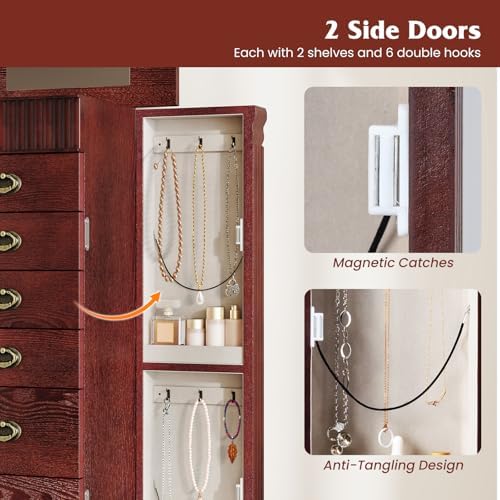 DREAMADE Jewelry Armoire, Standing Jewelry Box w/Mirror & 7 Drawers, Brown - Image 4