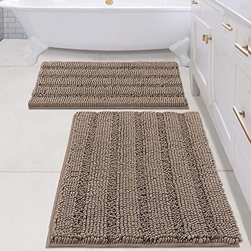 H.VERSAILTEX 2 Piece Bathroom Set - Super Absorbent Chenille Striped Bath Mats, Non Skid, Machine Washable (Taupe Brown, 24 x 36 Plus 20 x 32 - Inches) by HVERSAILTEX
