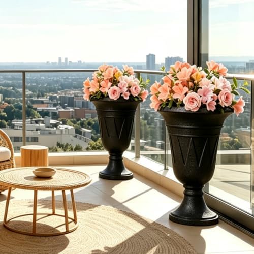 NicBex 24" Tall Urn Planters for Outdoor Plants Set of 2 - Black Trophy - Image 7