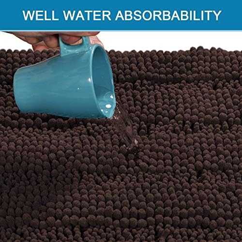 H.VERSAILTEX Bathroom Rugs Bath Rugs for Bathroom Non Slip Bath Mats Extra Thick Chenille Striped Rug 17" x 24" Absorbent Soft Shaggy Washable Dry Fast Bath Mats for Bath Room Floor - Chocolate - Image 5