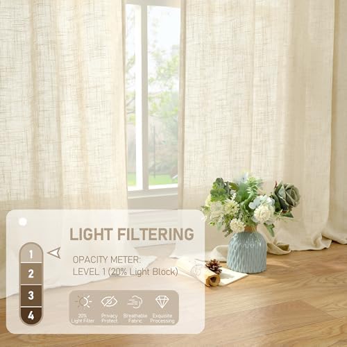 LAMIT Beige Semi Sheer Beige Linen Curtains 63 inch 2 Panels, 34 x 63 Inch - Image 4