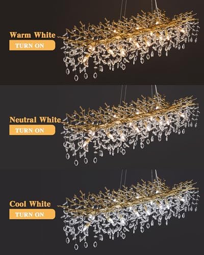 Modern Tree Branch Chandelier, 16 Lights Rectangular 59" Crystal Gold Chandeliers for Kitchen Island Dining Room Living Room - Image 5
