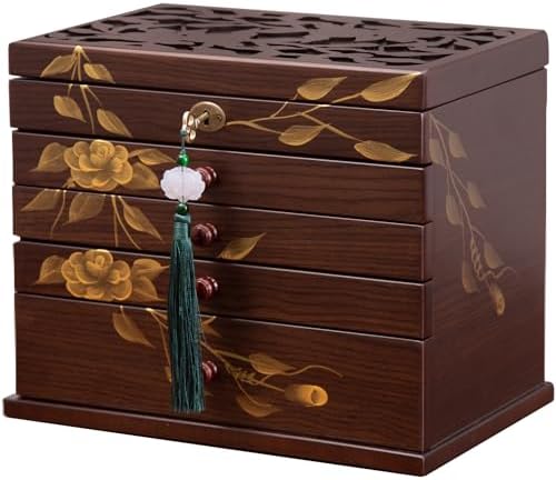 Painted Wooden Jewelry Box for Women, 6-Layer Vintage Organizer with Lock by WelcometotheXloverise