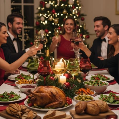 Khen Festive & Holiday Colored Wine Glasses Set of 5 In Luxurious Gift Box – 20oz Stemmed Goblets, Thanksgiving Dinner, Entertaining – Wedding Red, Green & Gold Glassware for Party Celebrations - Image 7