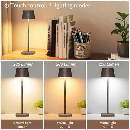 Cordless Rechargeable LED Table Lamp Set of 2, Walnut - Image 2