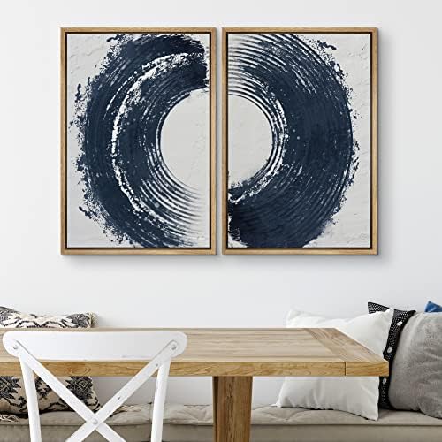 SIGNWIN Framed Canvas Print Wall Art Set Black Gray Pastel Paint Stroke Spiral Ring Abstract Shapes Illustrations Modern Minimal Decorative for Living Room, Bedroom, Office - 16"" x24 x2 Natural - Image 3
