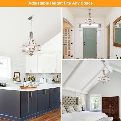 CNRATYE 20" Brushed Nickel Chandeliers for Dining Room, 5-Light Modern Crystal Chandelier for Entryway, Hanging Round Light Fixture for Kitchen Island Living Room Bedroom Office Bathroom Staircase - Image 4