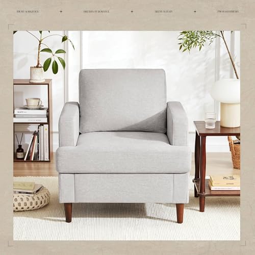 Weture Mid-Century Accent Chair,Modern Linen Fabric Armchair for Living Room,Comfy Upholstered Reading Accent Chairs for Bedroom,Single Sofa Chair with Wood Legs (Light Grey, 2 Pack) - Image 3