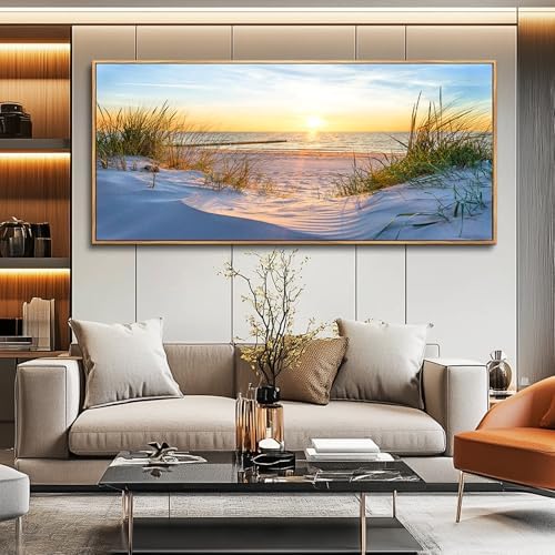 MHARTK66 Large Wall Art For Living Room Wall Decor For Office Ocean Painting Bedroom Wall Decorations Sunrise And Sunset Pictures Artwork For Modern Wood Framed Beach Canvas Prints Poster 72l X 32w - Image 3