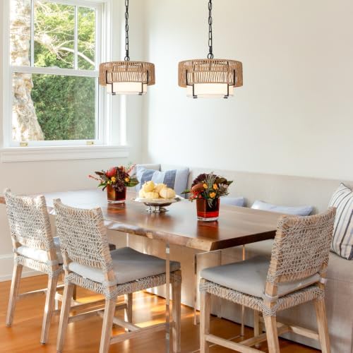 12.6" Rattan Pendant Light for Kitchen Island, Boho Chandelier - Image 5