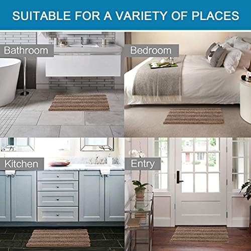 H.VERSAILTEX Bathroom Rugs Bath Rugs for Bathroom Non Slip Bath Mats Extra Thick Chenille Striped Rug 17" x 24" Absorbent Soft Shaggy Washable Dry Fast Bath Mats for Bath Room Floor - Taupe Brown - Image 6