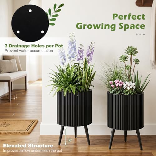 GIANTEX Plant Pot with Stand Set of 2, 14" & 12" Metal Plant Stand - Image 6