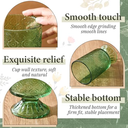6 Pcs (H:7" W:4") Embossed Flower Vase Pedestal Glass Vase, Green - Image 3