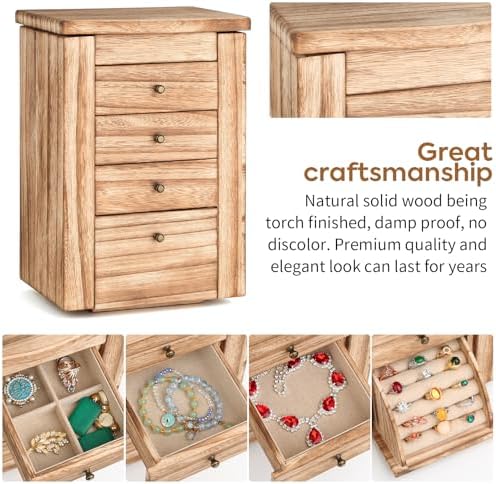 Meangood Jewelry Box Jewelry Organizer, 5-Layer Wooden Jewelry Organizers and Storage Boxes for Women Girls, Ring Earring Bracelet Necklace Holder Organizer with Mirror & Drawers (Carbonized Black) - Image 7