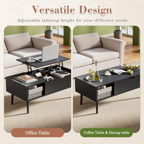 OLIXIS Wood Lift Top Coffee Table with Hidden Compartment and Storage Shelf - Image 6