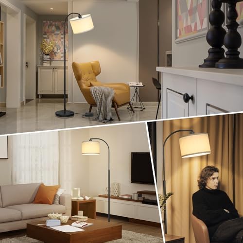 Modern Floor Lamp for Living Room, Arc Floor Lamp with Adjustable Hanging Shade, Black Light with Pedal Switch for Bedroom Study Room, 9W 3000K LED Bulb Included - Image 6