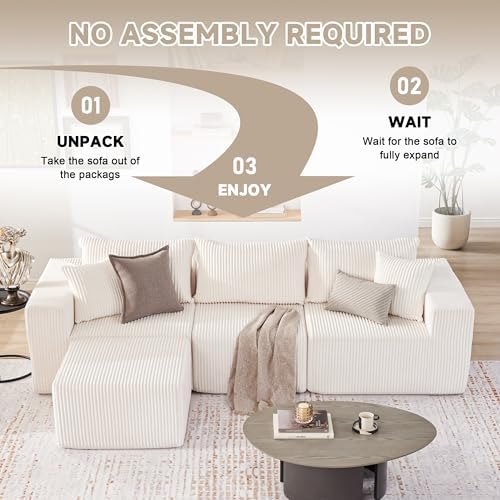Weture 107.4" Modular Bnoeless Couch, Convertible Sectional Couch, Beige - Image 5