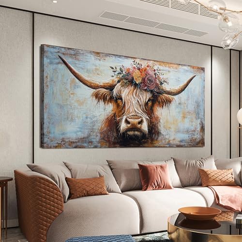 Canvas Wall Art Decor Oversized Wall Art Picutures for Living Room Highland Cow Wall Art Prints Large Vintage Wall Art Decor Canvas Art Wall Decor Artwork for Walls Home Bedroom Office Decorations 39" X 78" by TQJYILUFAART