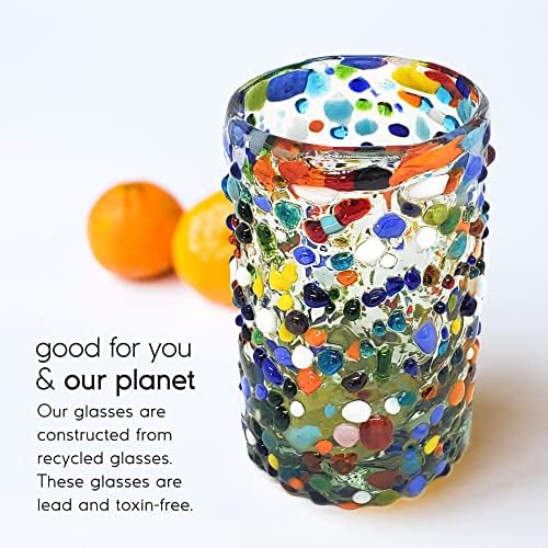Confetti Rocks 9 oz Juice Glasses (set of 6) Mexican Handmade Multicolor Glassware, Recycled Glass, Lead-free, Toxin-Free (Juice) - Image 6