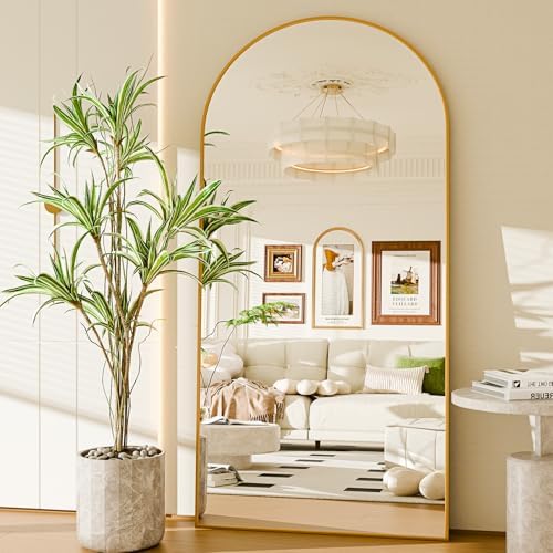 76"x34" Floor Mirror Full Length, Arched Full Length Mirror with Stand, Large Full Body Mirrors for Bedroom Living Room or Cloakroom Gold by Unknown
