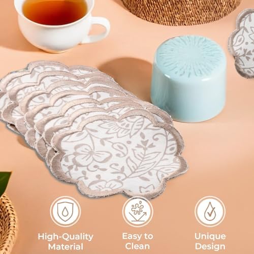 Ridhi 8-Pcs 100% Cotton Hand Block Print Drink Coasters 5" in Taupe Jal - Image 3