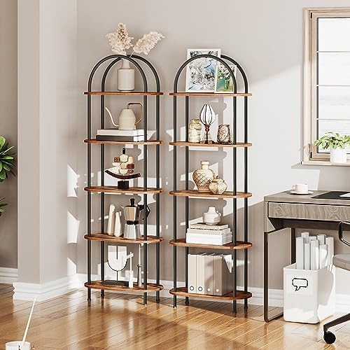 HOOBRO 5 Tier Open Bookshelf, Industrial Arched Bookcase Display Shelf Rack, Wooden Bookcase Storage Shelf Metal Frame, Tall Storage Organizer for Home, Easy Assembly, Rustic Brown BF176SJ01 - Image 2